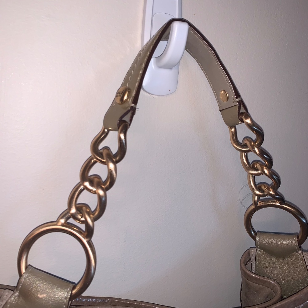 Coach Peyton Metallic Pewter Shimmer Leather Shoulder Bag - Picture 7 of 15